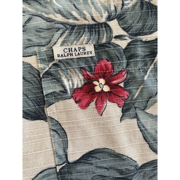 Chaps Ralph Lauren XL Hawaiian Shirt Tropical Floral Print Cotton Short sleeve - Picture 8 of 8